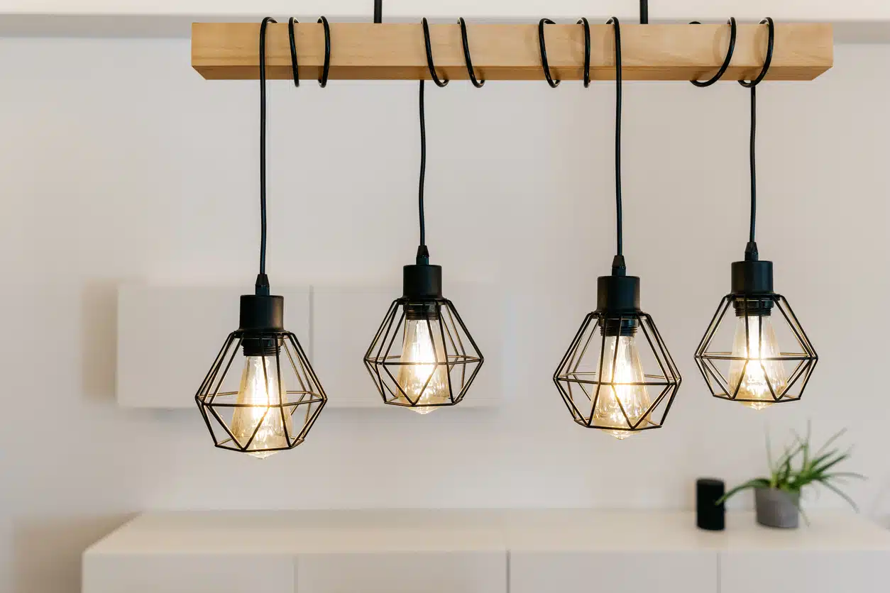 Retro pendant lights with light bulbs in the office